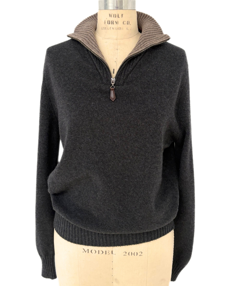 MEN HALF ZIP SWEATER : COAL