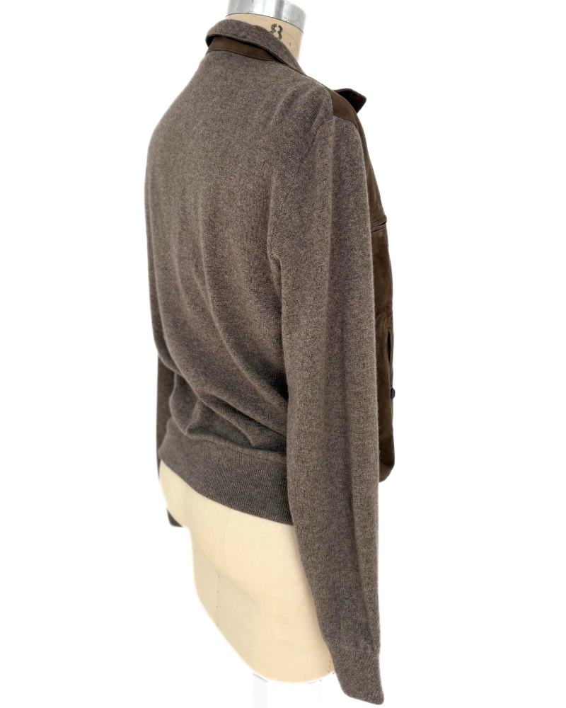 MEN SUEDE FRONT KNIT JACKET : BROWN