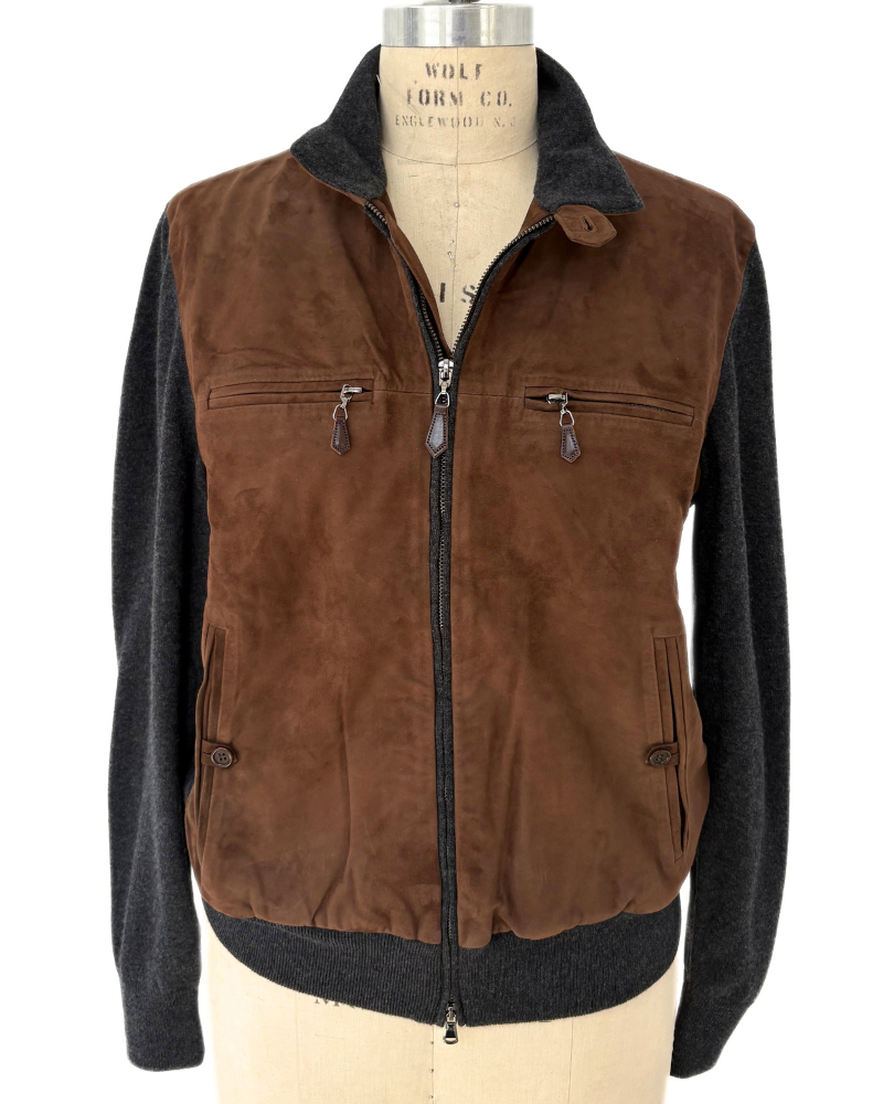 MEN SUEDE FRONT KNIT JACKET : COAL