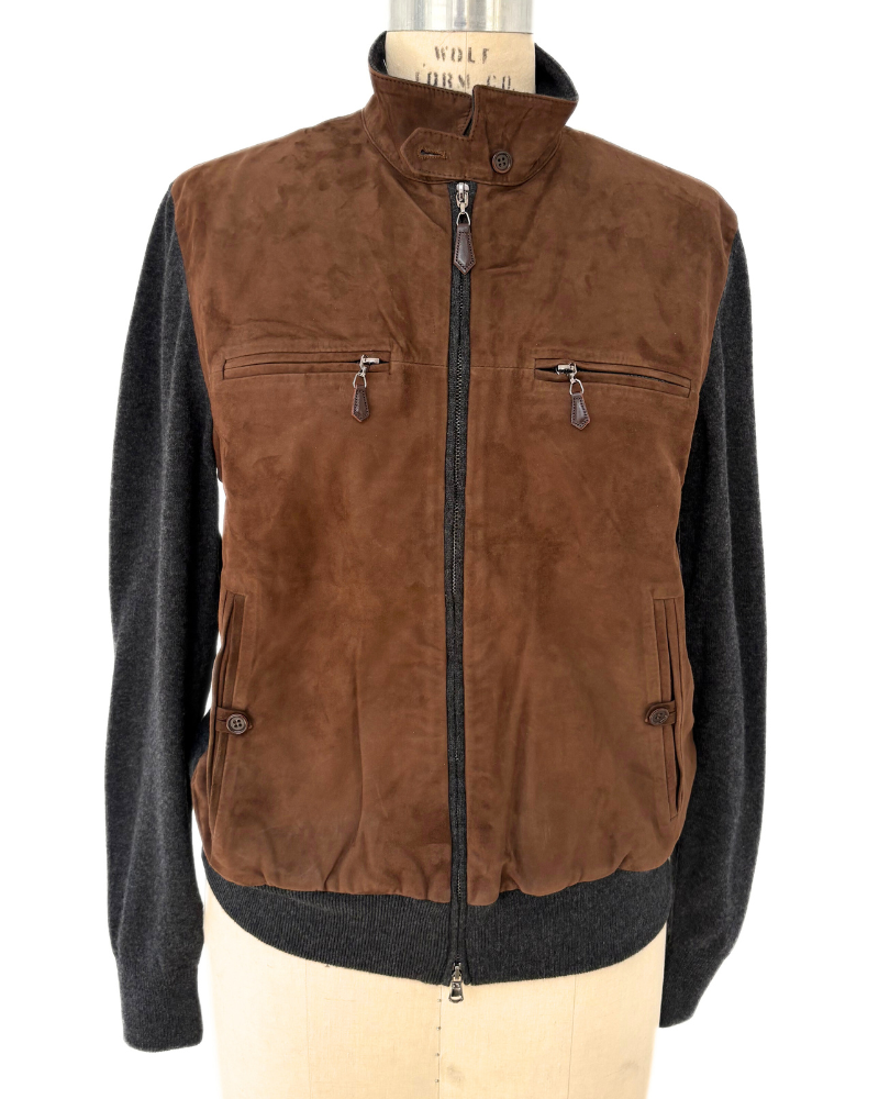 MEN SUEDE FRONT KNIT JACKET : COAL
