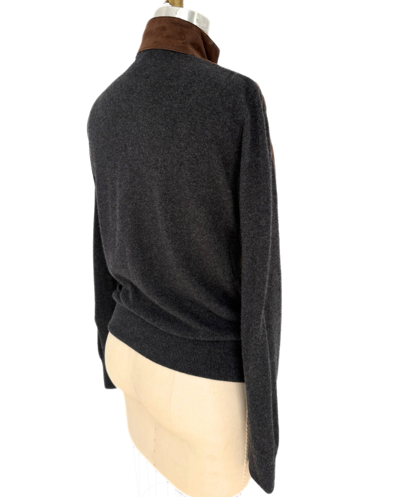 MEN SUEDE FRONT KNIT JACKET : COAL