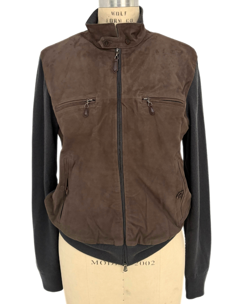 MEN SUEDE FRONT KNIT JACKET : GRAY