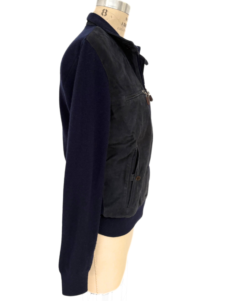 MEN SUEDE FRONT KNIT JACKET : NAVY