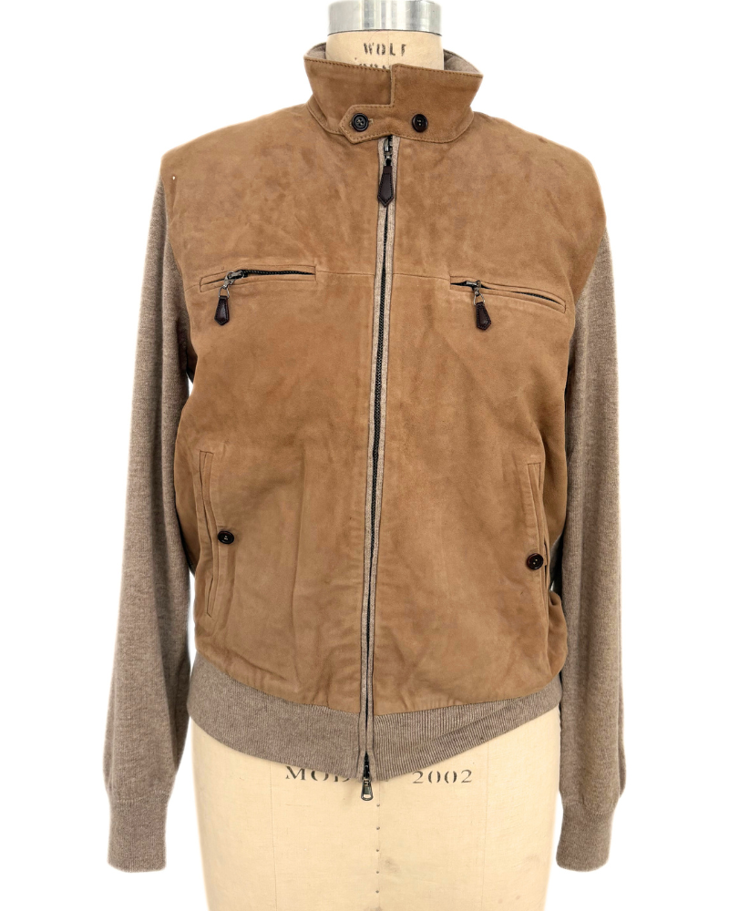 MEN SUEDE FRONT KNIT JACKET : TAUPE