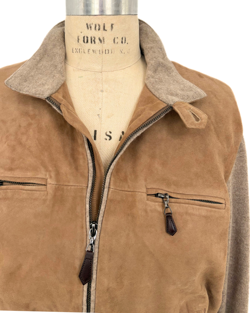 MEN SUEDE FRONT KNIT JACKET : TAUPE