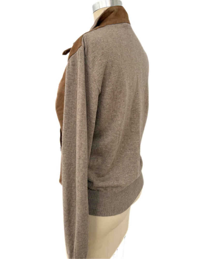MEN SUEDE FRONT KNIT JACKET : TAUPE