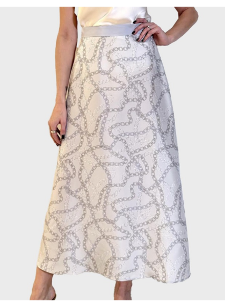 SILK SATIN SKIRT WITH SLIT: DEVON:  GRAY