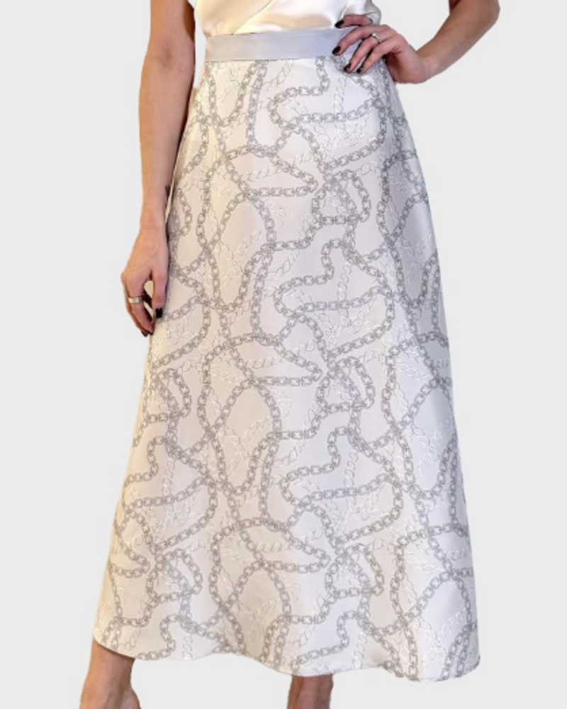 SILK SATIN SKIRT WITH SLIT: DEVON:  GRAY