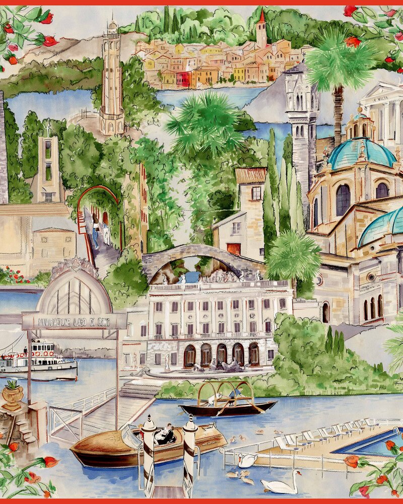 CASHMERE PRINTED SCARF: LAKE COMO: MULTI