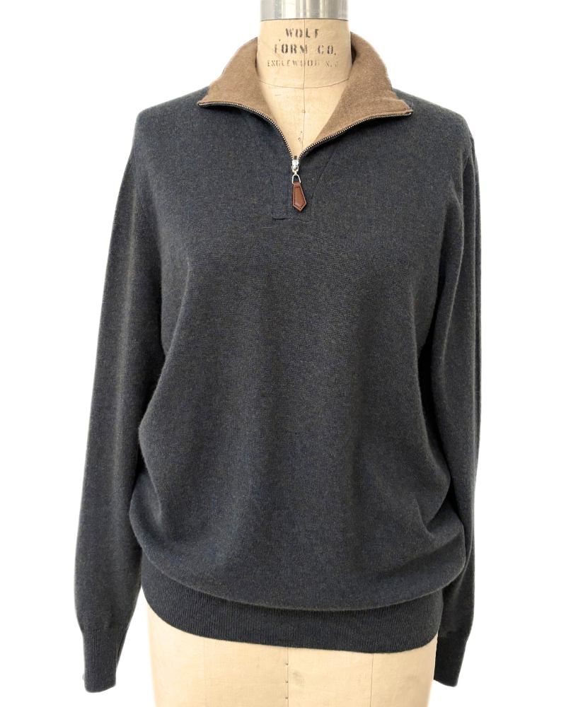 HALF ZIP SWEATER : BLUE-MELANGE