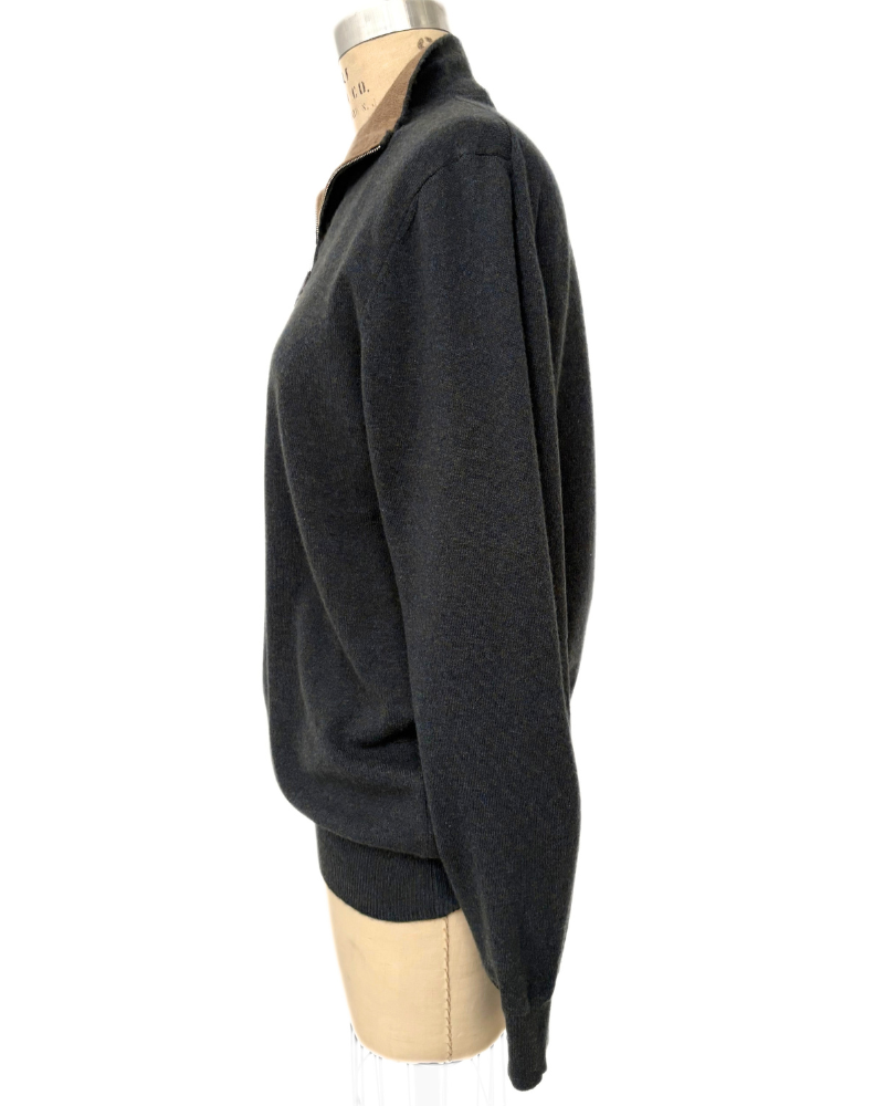 HALF ZIP SWEATER : BLUE-MELANGE