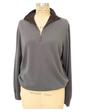 HALF ZIP SWEATER : SLATE-CHOCO