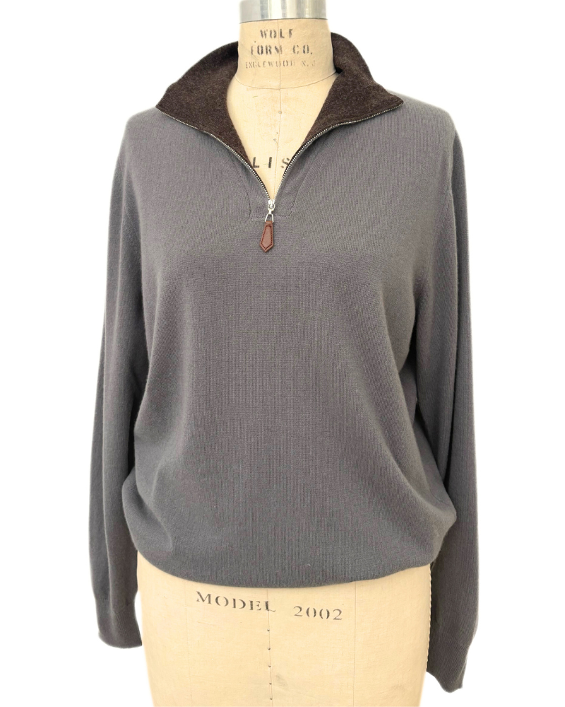 HALF ZIP SWEATER : SLATE-CHOCO