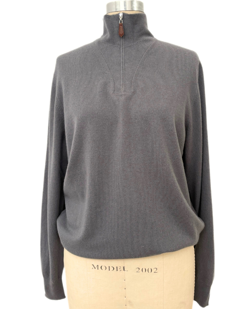 HALF ZIP SWEATER : SLATE-CHOCO