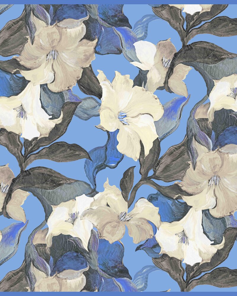 CASHMERE PRINTED SCARF: BERGAMO: BLUE