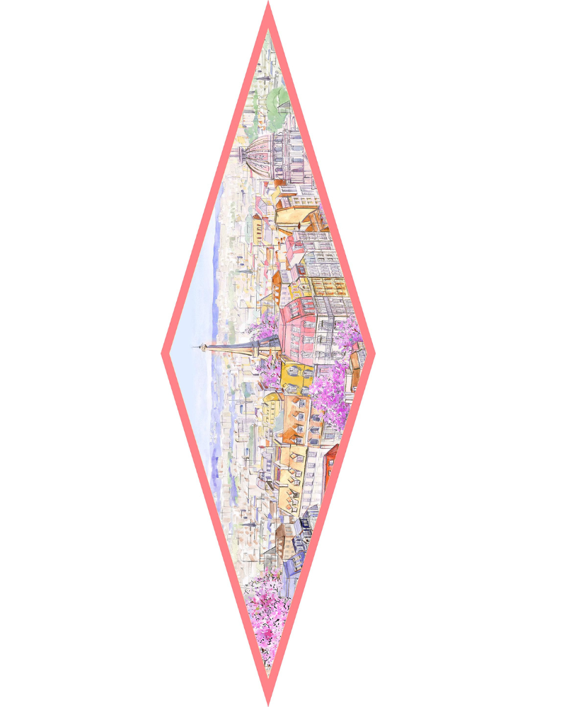 SILK PRINTED MINI LOSANGE: PARIS: PINK