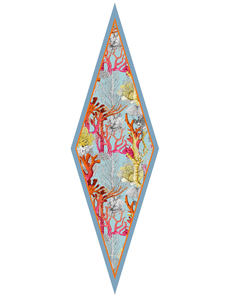 SILK PRINTED MINI LOSANGE: CORAL: TURQUOISE