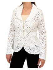 COTTON KNIT LACE SHAWL COLLAR JACKET: IVORY