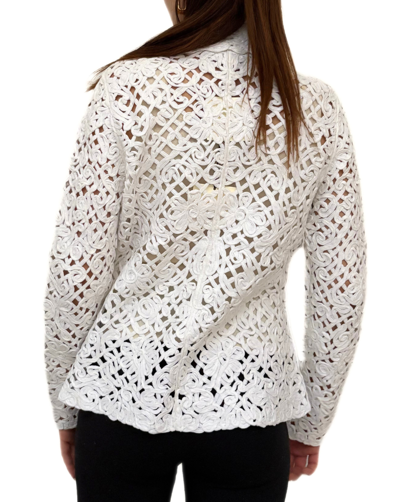 COTTON KNIT LACE SHAWL COLLAR JACKET: IVORY
