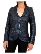 COTTON KNIT LACE SHAWL COLLAR JACKET: NAVY