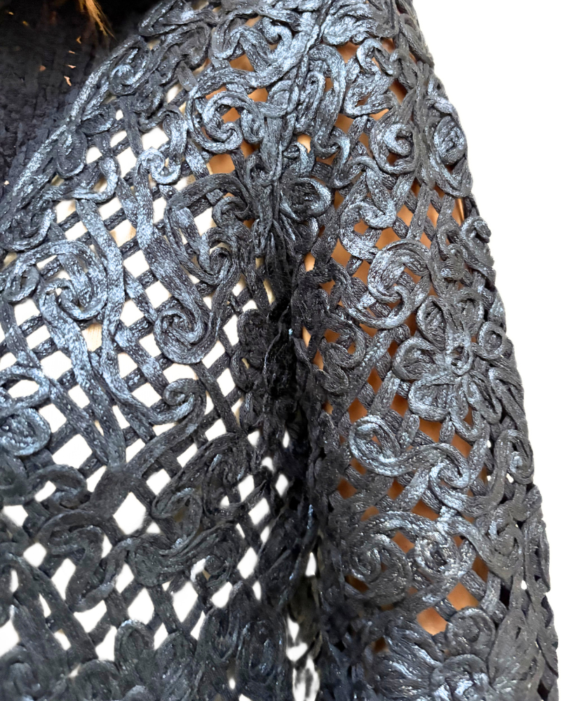 COTTON KNIT LACE SHAWL COLLAR JACKET: NAVY