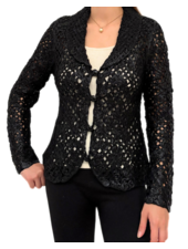 COTTON KNIT LACE SHAWL COLLAR JACKET: BLACK
