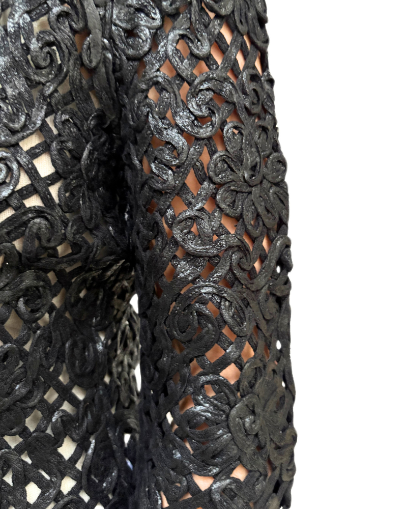 COTTON KNIT LACE SHAWL COLLAR JACKET: BLACK