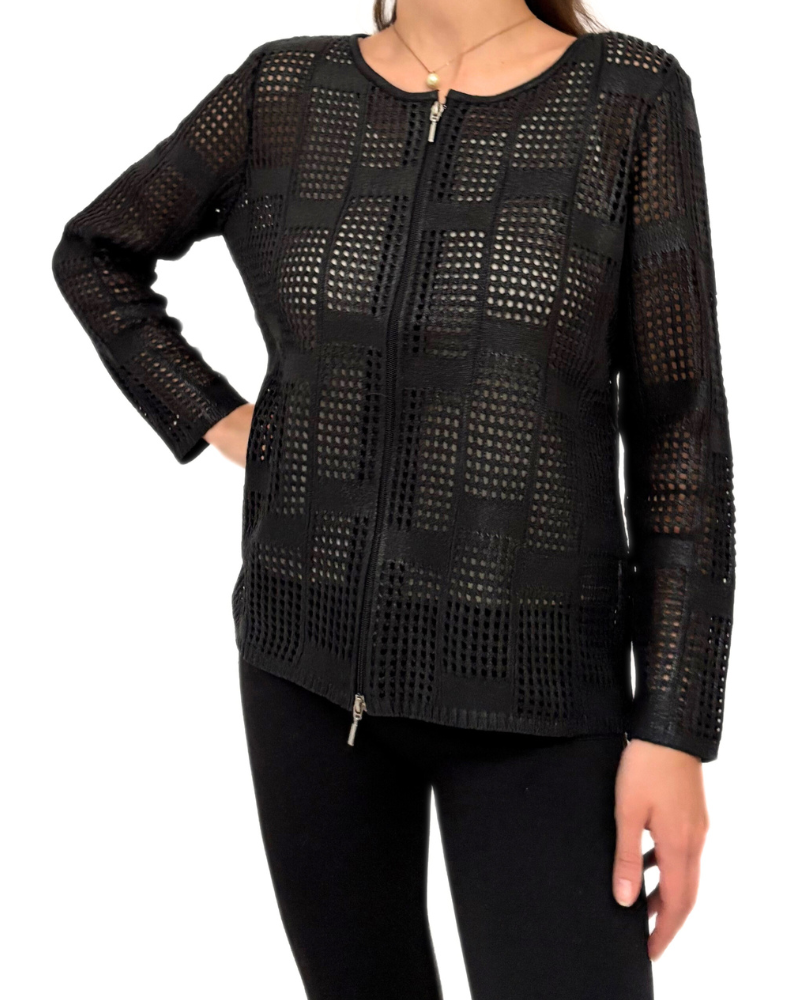 COTTON KNIT METALLIC ZIP JACKET : BLACK