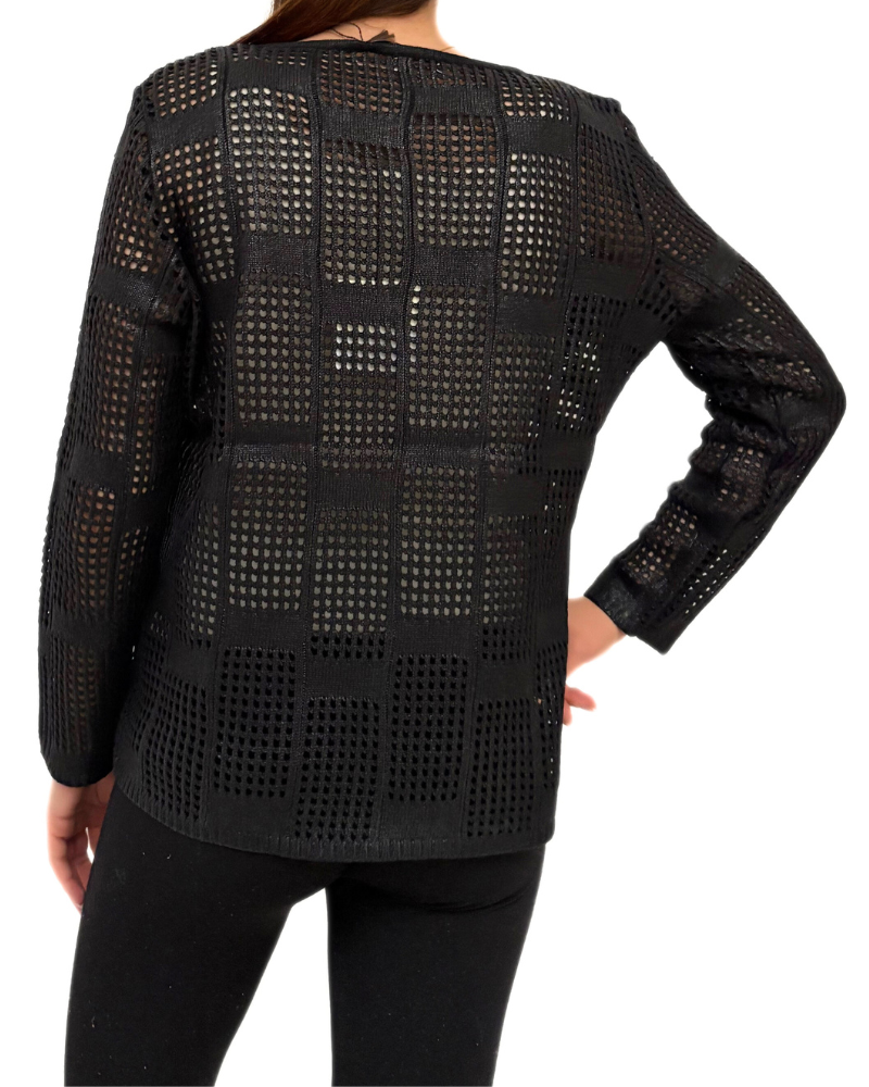 COTTON KNIT METALLIC ZIP JACKET : BLACK