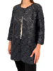 COTTON KNIT METALLIC LACE LONG COLLARLESS COAT : NAVY