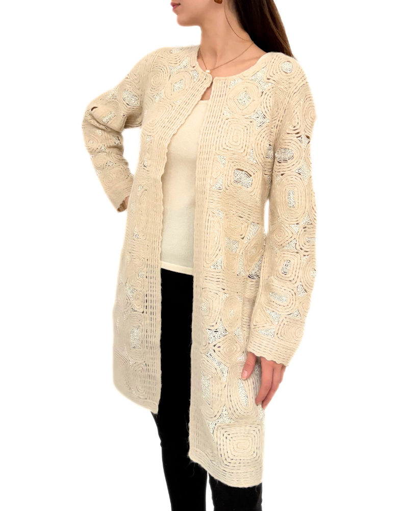 WOOL BLEND LACE JACKET: SAND-IVORY