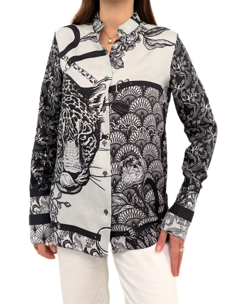 SILK PRINTED SHIRT: LEOPARD: BLACK