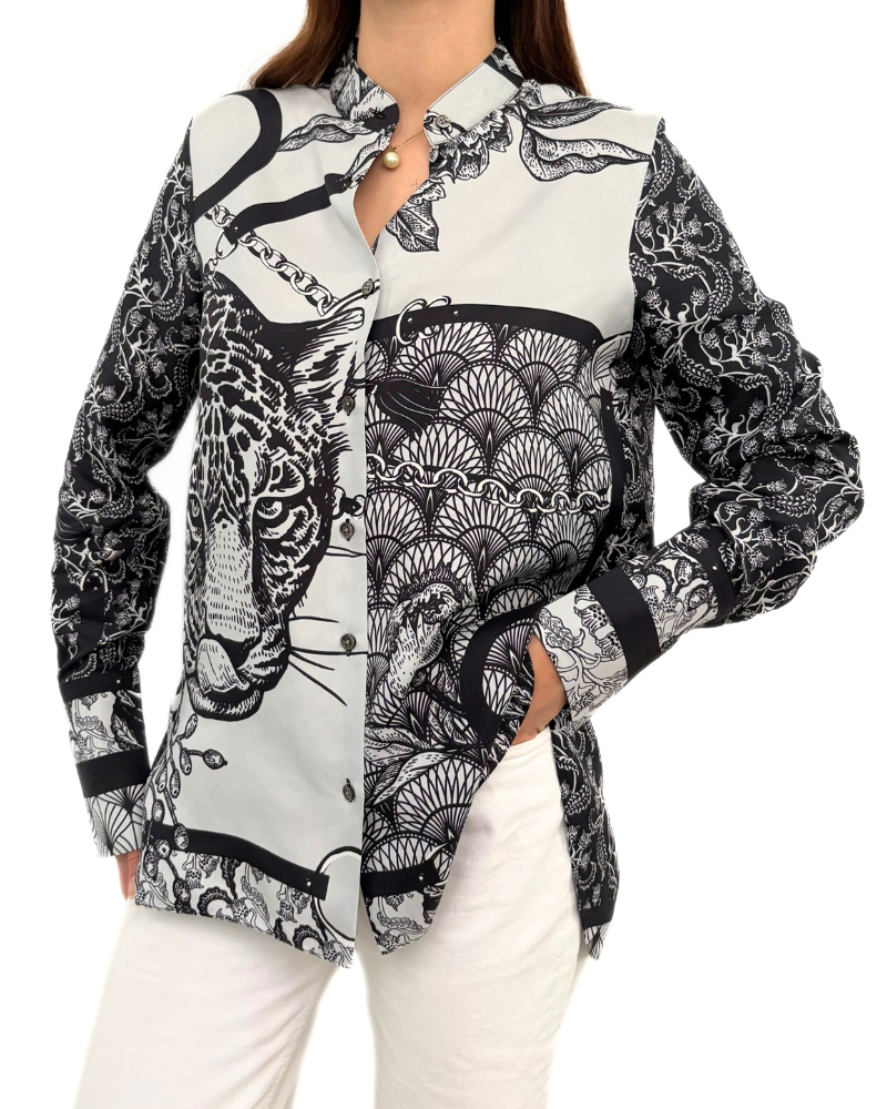 SILK PRINTED SHIRT: LEOPARD: BLACK