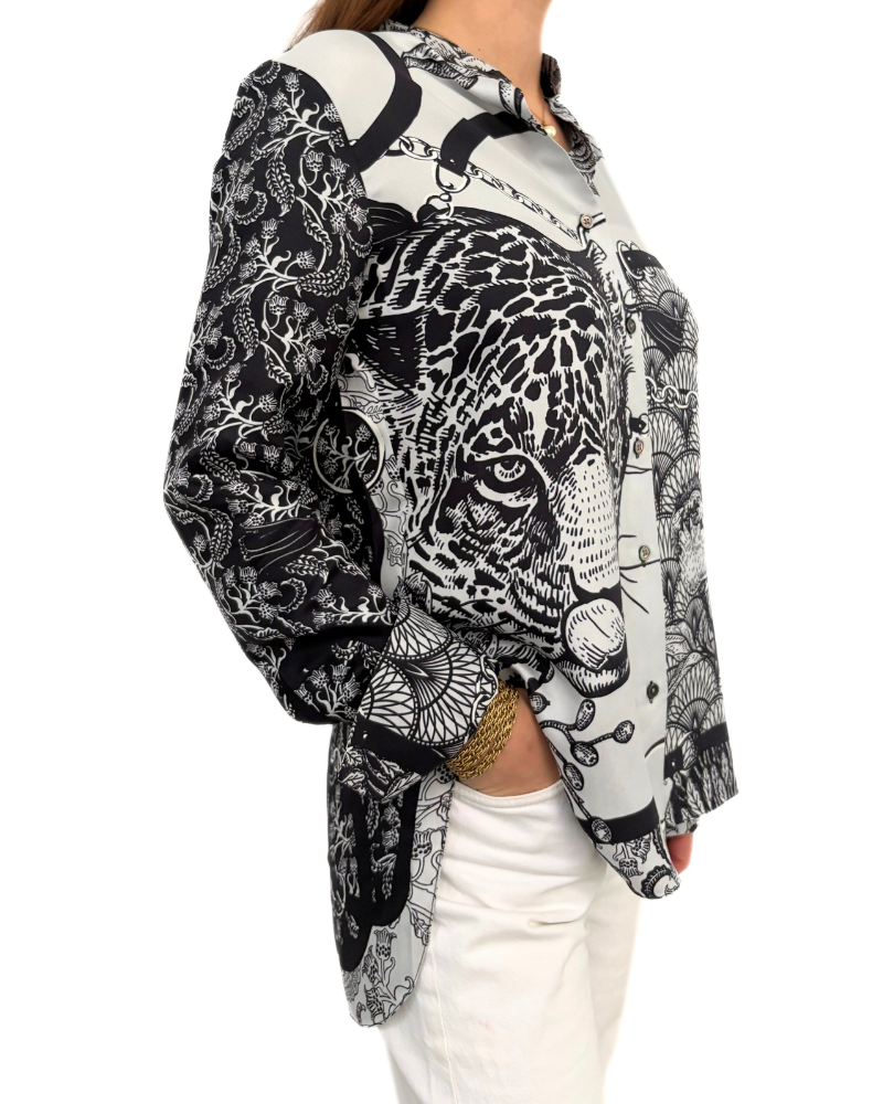 SILK PRINTED SHIRT: LEOPARD: BLACK