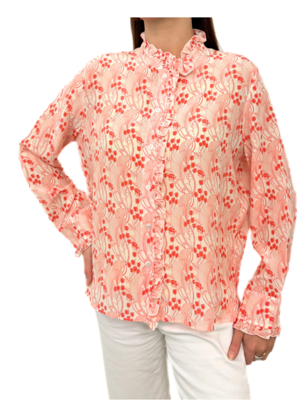 SILK PRINTED RUFFLE COLLAR: MINI CORAL