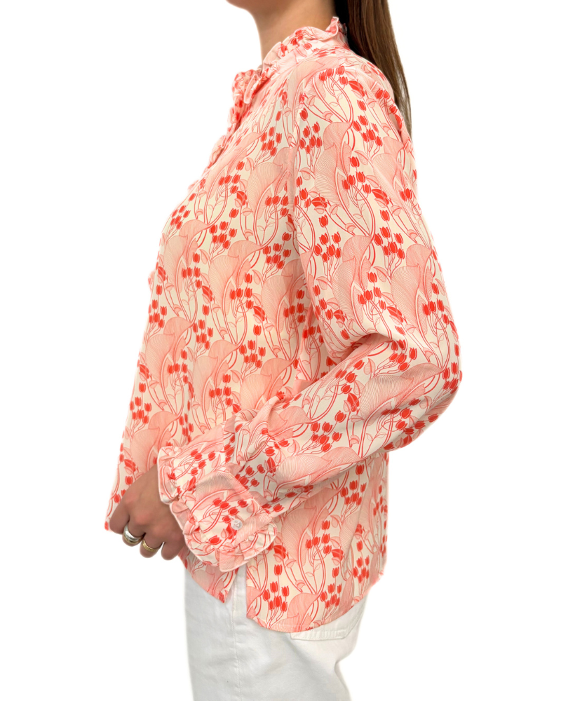 SILK PRINTED RUFFLE COLLAR: MINI CORAL