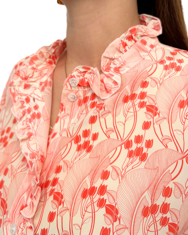 SILK PRINTED RUFFLE COLLAR: MINI CORAL