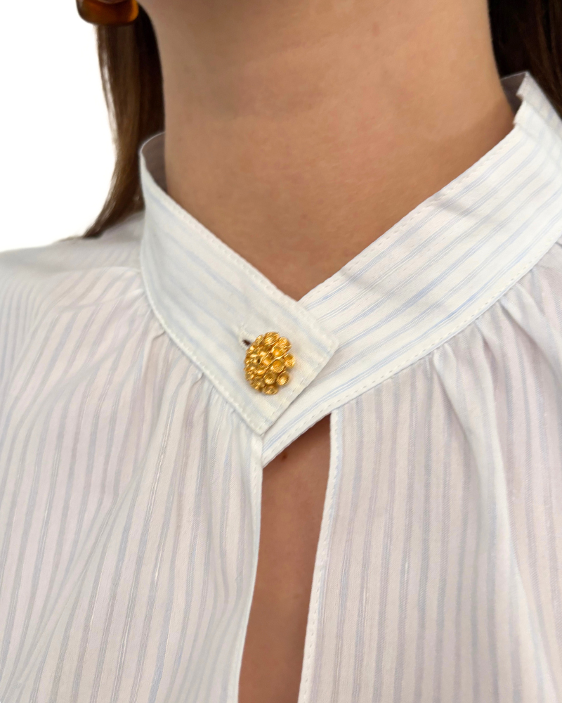 SILK SLEEVELESS BLOUSE: LIGHT BLUE AND WHITE STRIPES