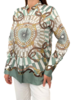 COLLARLESS SILK SCARVES SHIRT: FIRENZE: GREEN