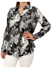 COLLARED SILK PRINTED SHIRT: AMAZONIA: BLACK