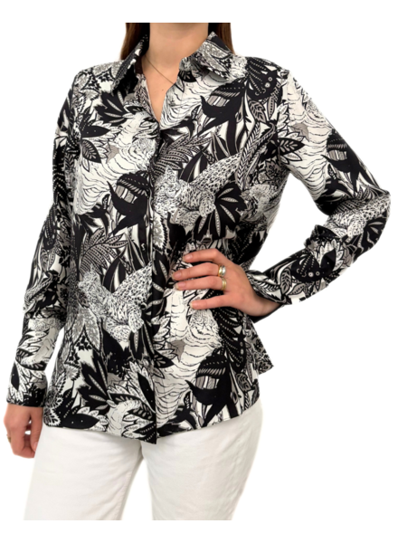 COLLARED SILK PRINTED SHIRT: AMAZONIA: BLACK