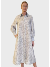 SILK SHIRT DRESS WITH BELT PRINT: DEVON:  GRAY
