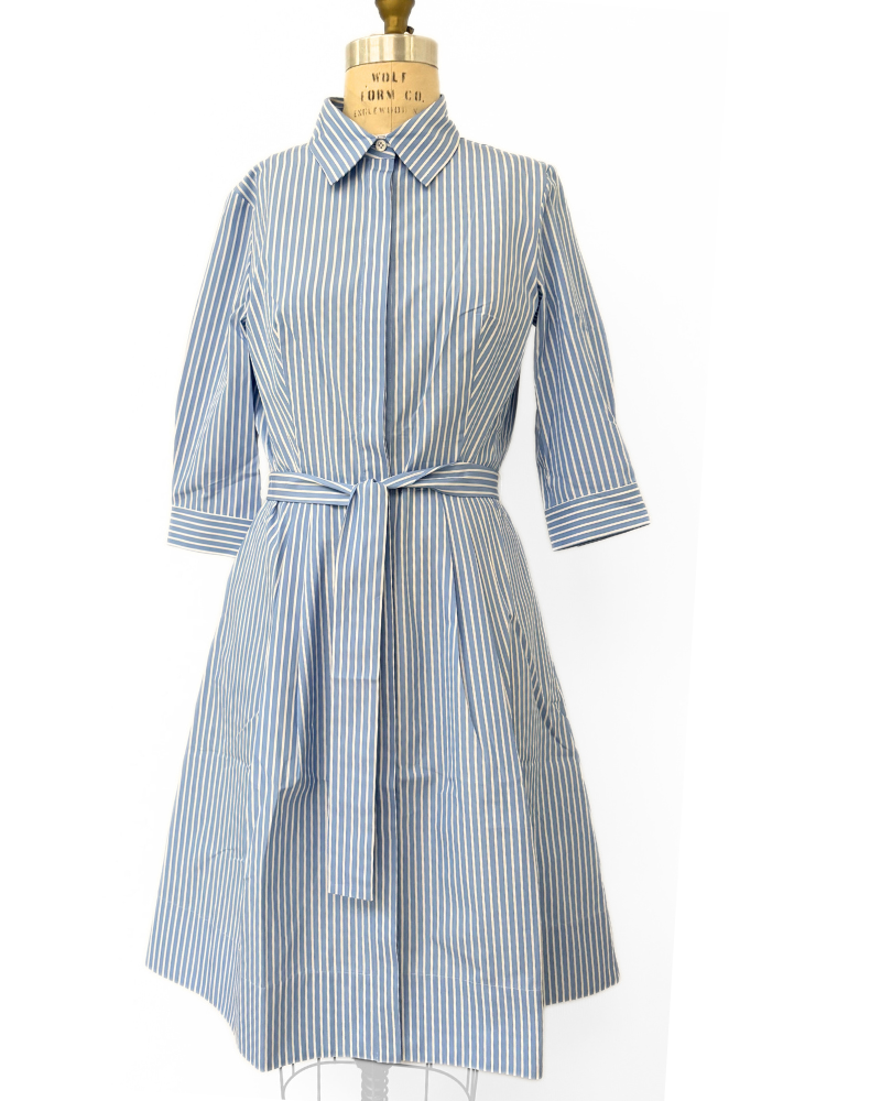 SHIRT DRESS W/ SHORT SLEEVES : STRIPES AZURE