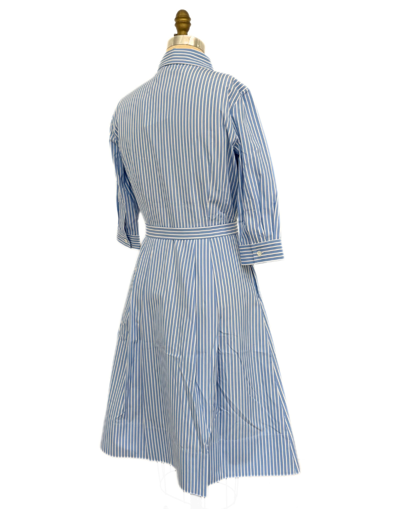 SHIRT DRESS W/ SHORT SLEEVES : STRIPES AZURE