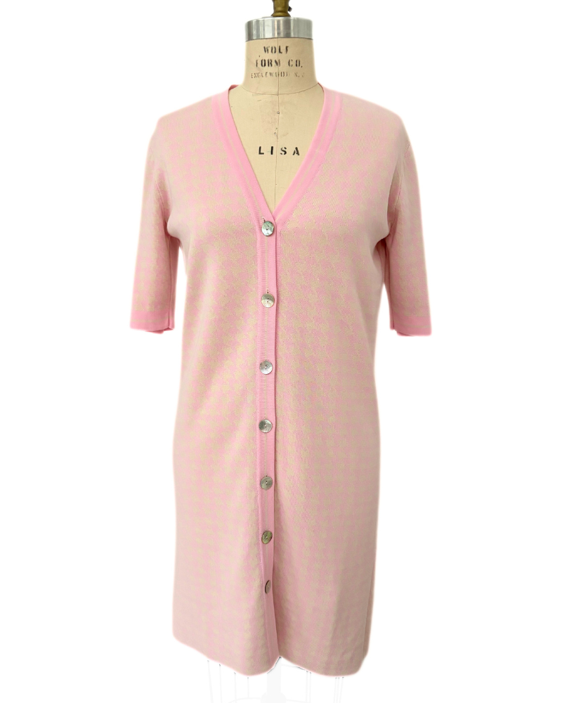 HERRINGBONE JACQUARD BUTTON FRONT DRESS: LIGHT PINK