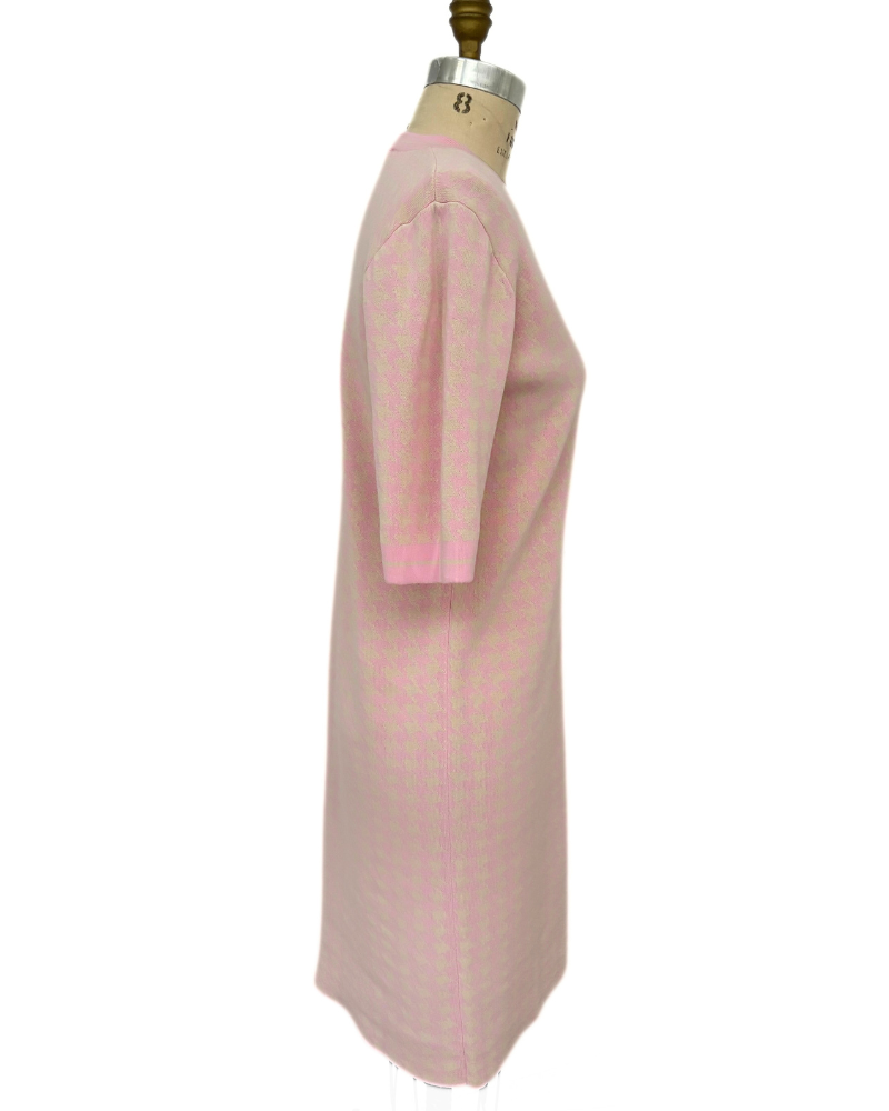 HERRINGBONE JACQUARD BUTTON FRONT DRESS: LIGHT PINK