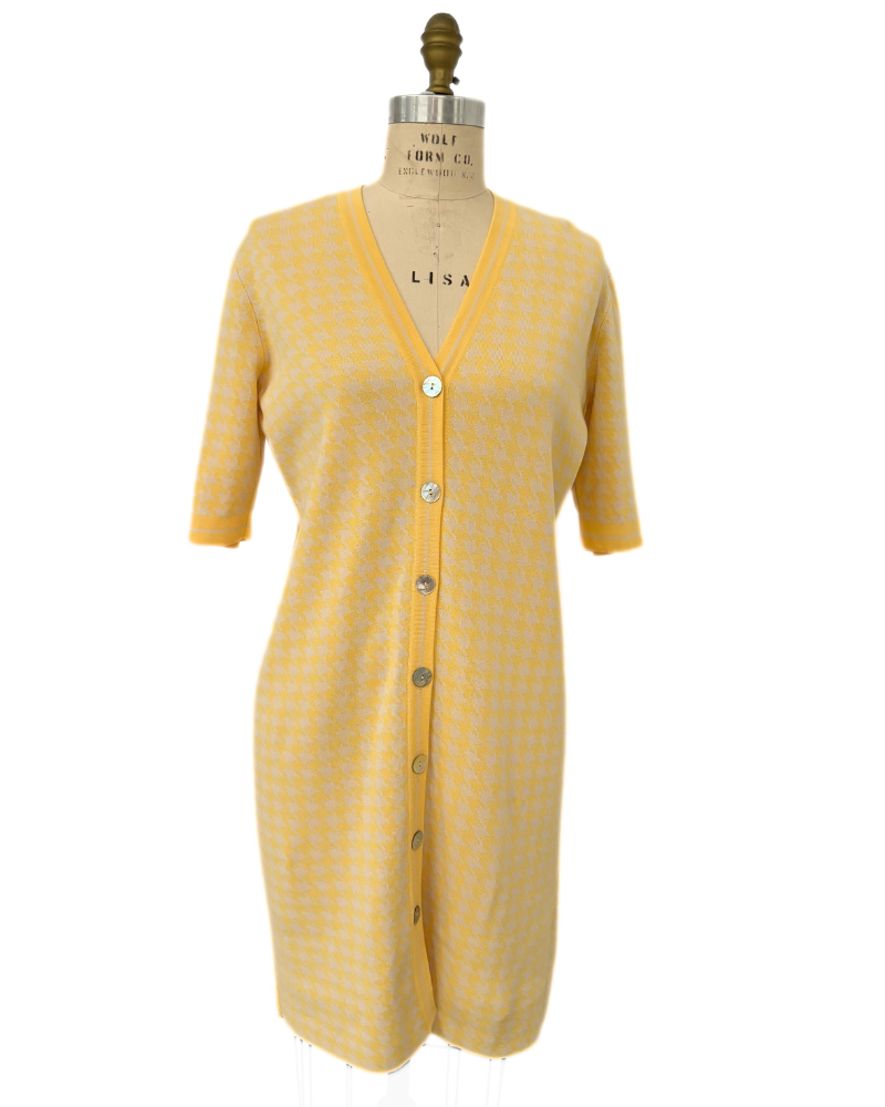 HERRINGBONE JACQUARD BUTTON FRONT DRESS: YELLOW