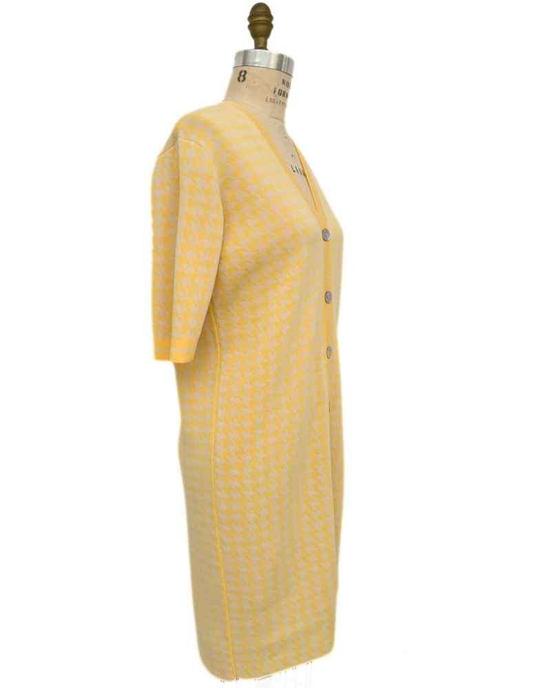 HERRINGBONE JACQUARD BUTTON FRONT DRESS: YELLOW