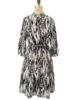 SILK DRESS WITH BLOUSON SLEEVE: LEAF: BLACK