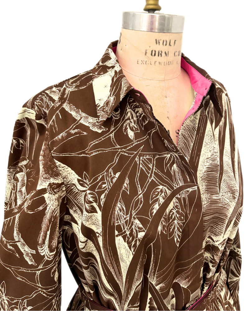 PRINTED COTTON DRESS: JUNGLE: CHOCOLATE